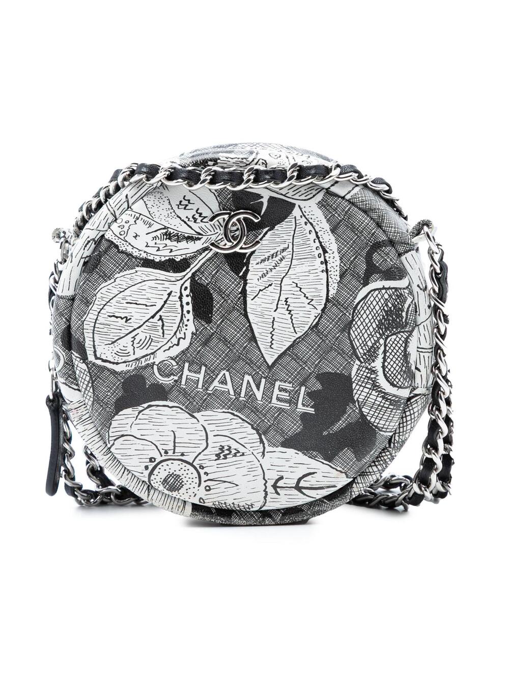 Chanel Cc Calfskin Floral Round Clutch #300468C13B - Picture 1 of 7